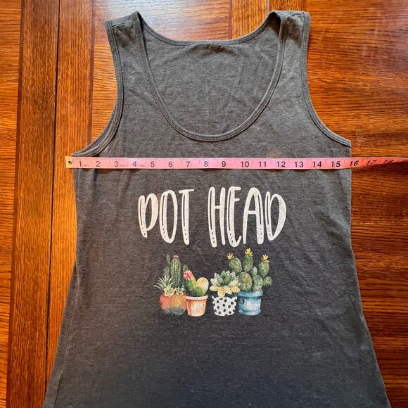 Funny Pot Head Plant Gardening Graphic Gray Sleeveless Scoop Neck Tank Top Small - Picture 4 of 5